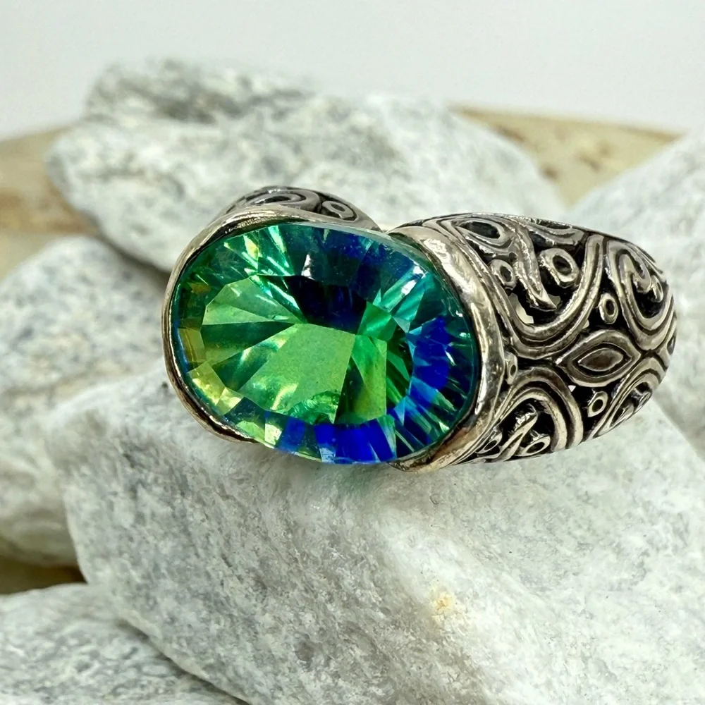 NWT Bali Legacy Sterling Silver 6.00ctw Peacock Quartz Artisan Ring Size 8